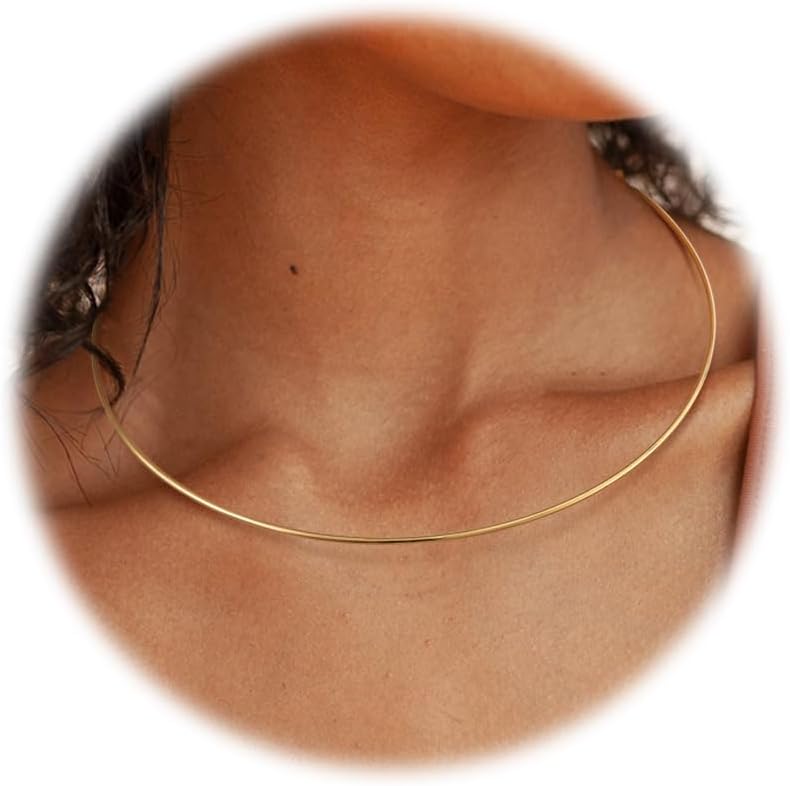 Sanfenly Choker Collar for Women 14K Gold Plated Silver Stainless Steel Metal Collar Choker Necklace Statement Open Cuff Bangle Necklace for Women - Image 1